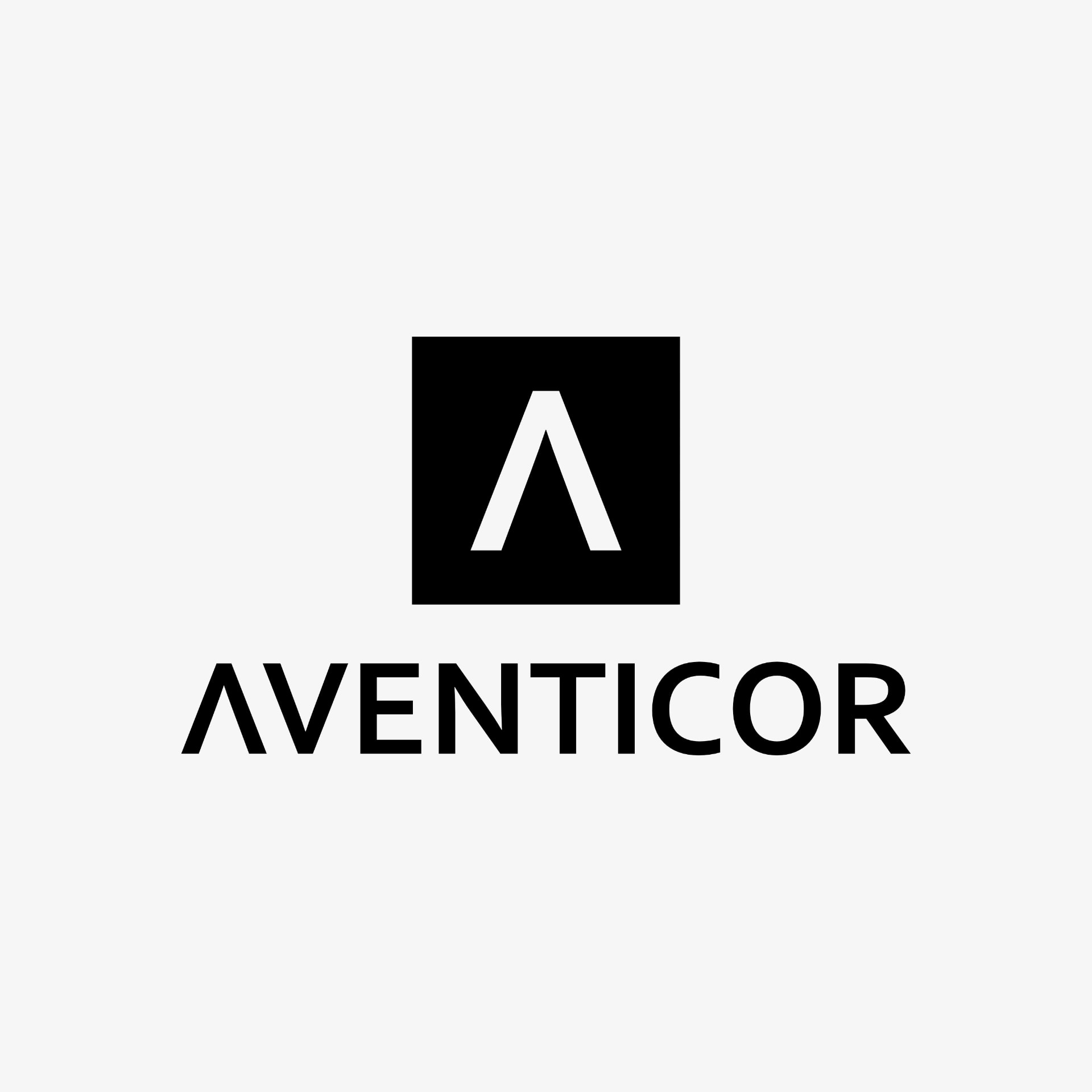 AVENTICOR Logo mit schwarzem Markenzeichen und Schriftzug auf hellem Hintergrund