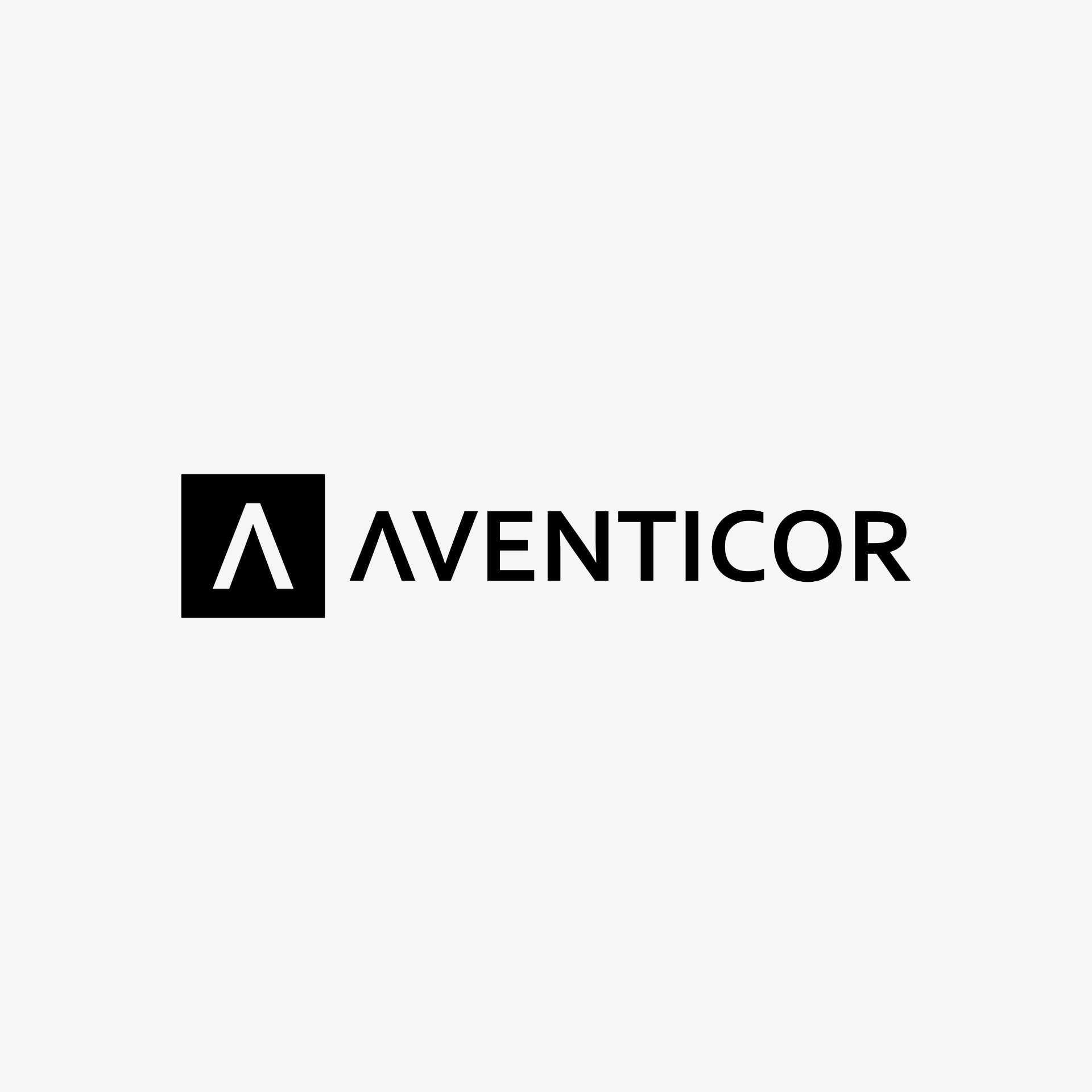 Horizontales AVENTICOR Logo mit Bildmarke und Wortmarke in Schwarz auf hellem Grund