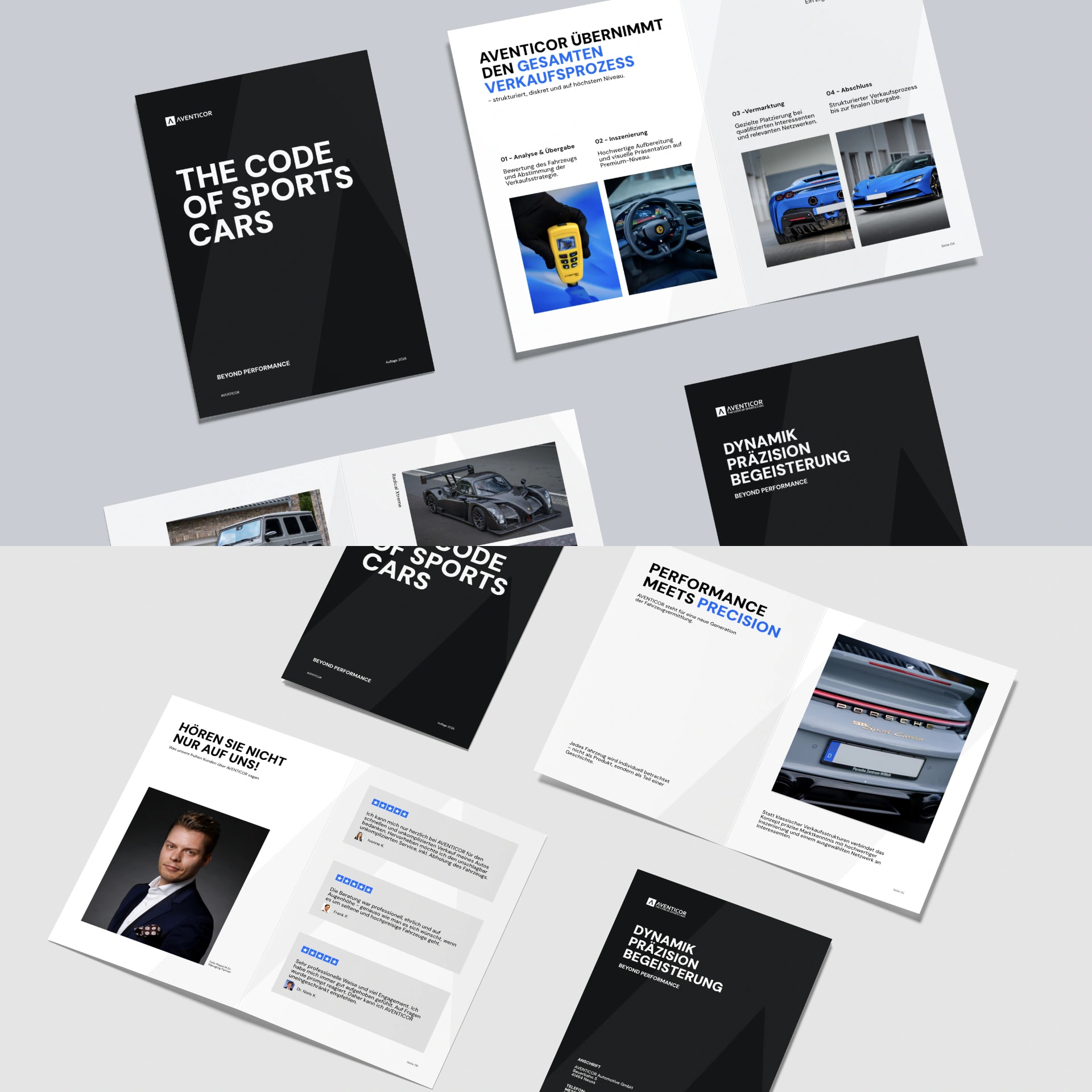 Broschueren-Design fuer Sportwagen-Marke mit Markenstrategie und Layout einer Branding Agentur