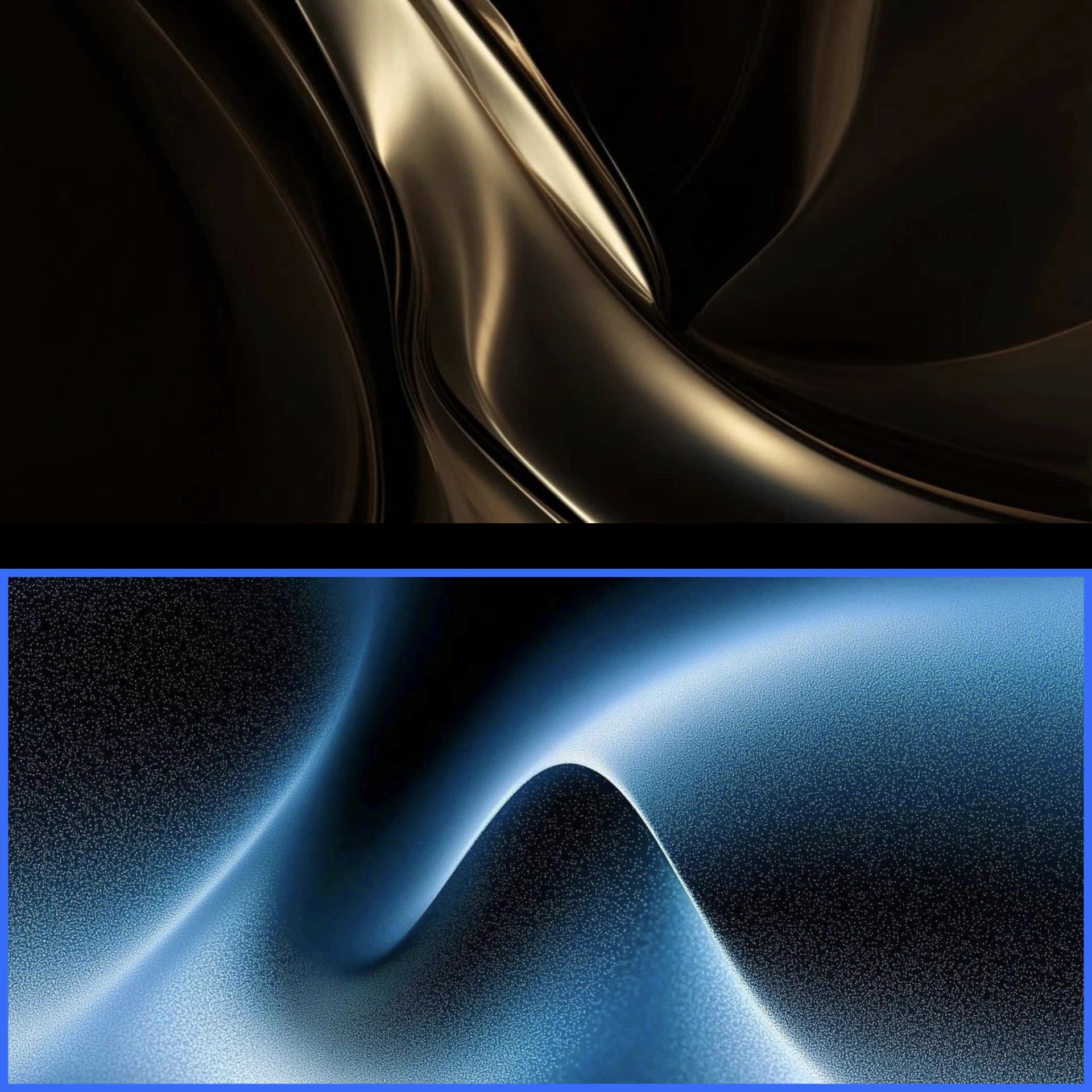 Abstrakte fliessende Wellen in Schwarz und Blau als edler Hintergrund fuer Markendesign