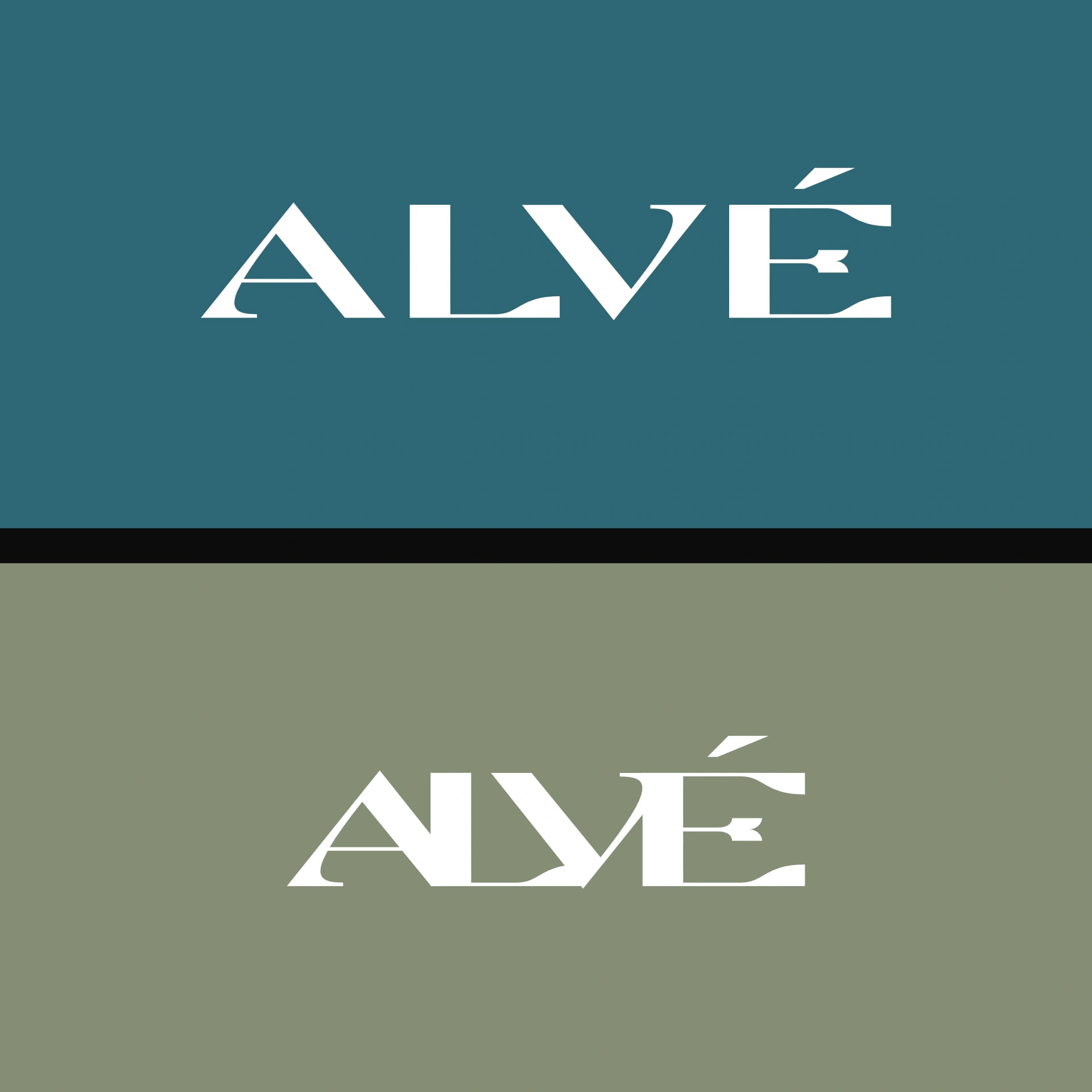 ALVÉ Wortmarke in zwei Varianten auf blauem und grünem Hintergrund