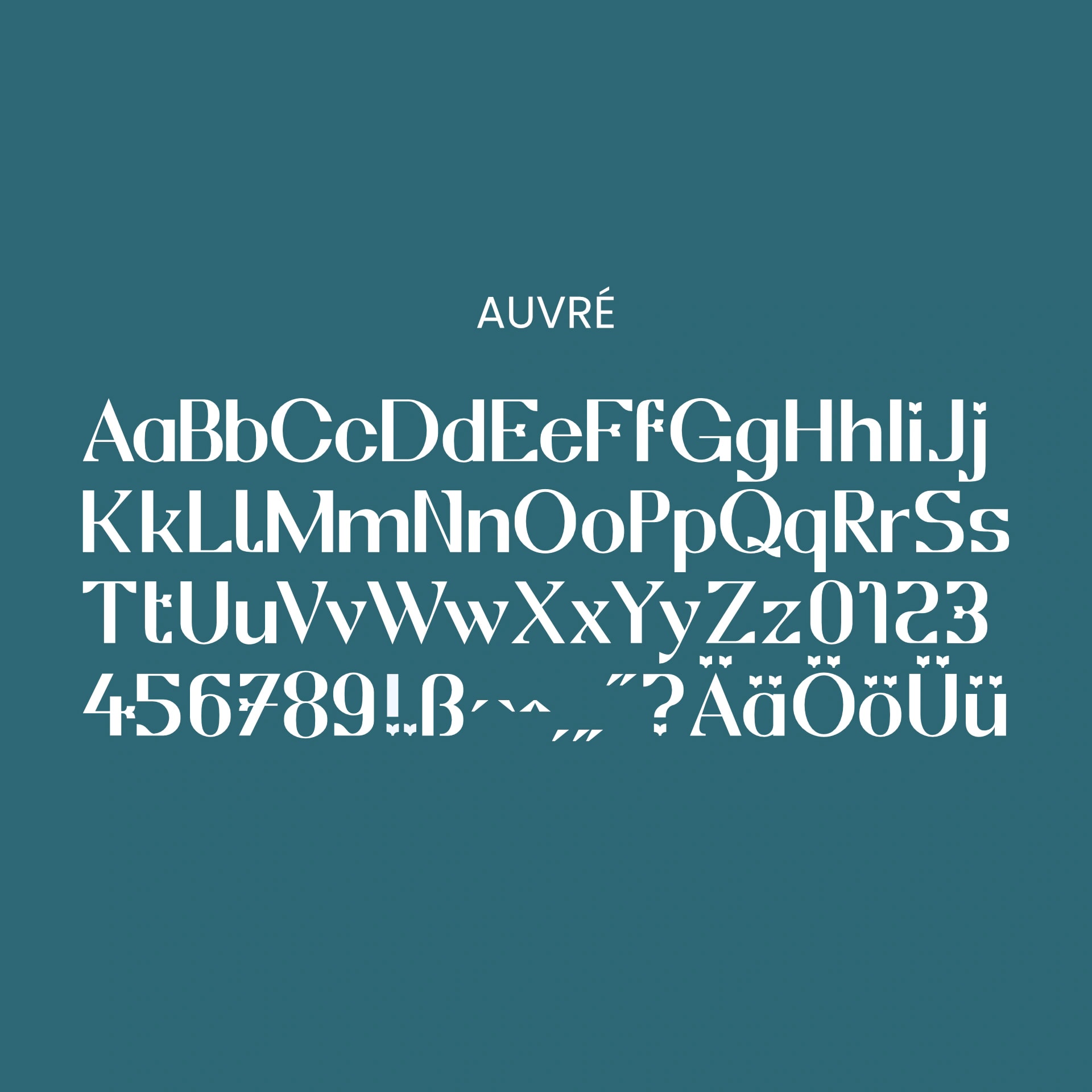 Individuelle Schriftart Auvré mit Alphabet und Ziffern als Beispiel für Custom Font Design