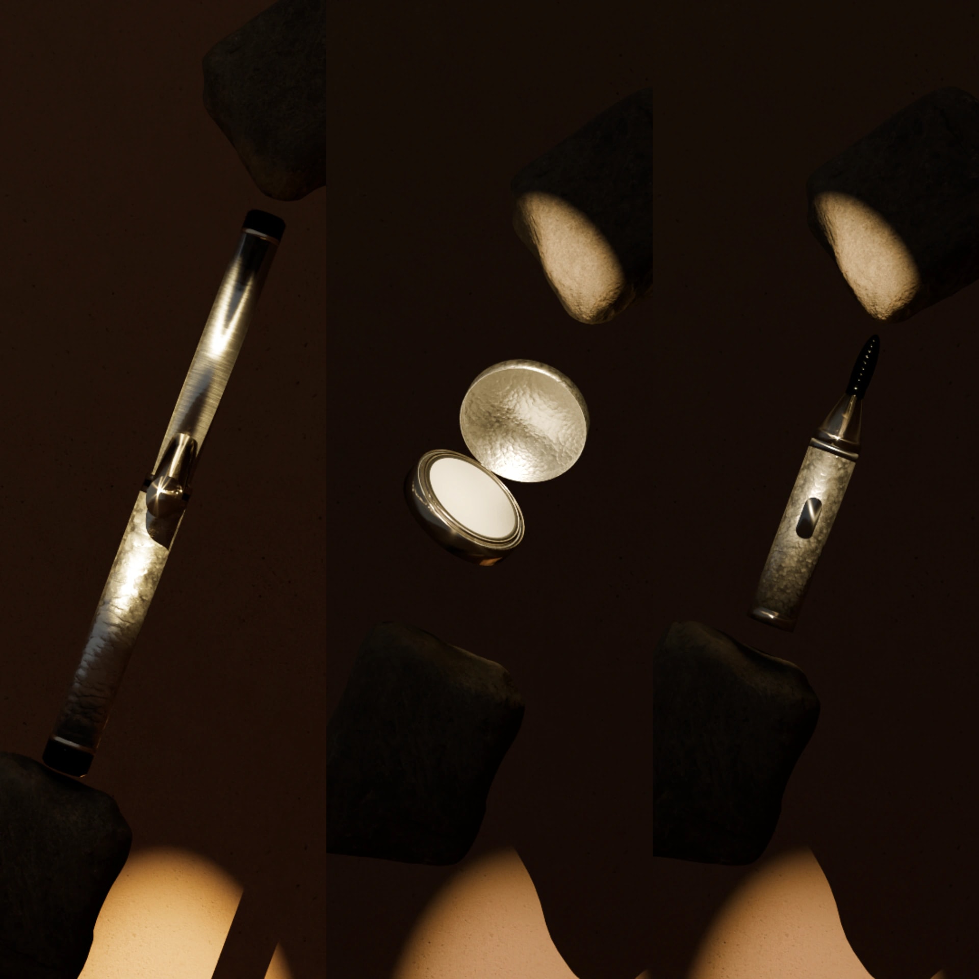 Elegante Kosmetikprodukte mit Silberdose und Applikator als hochwertiges Produkt- und Markendesign