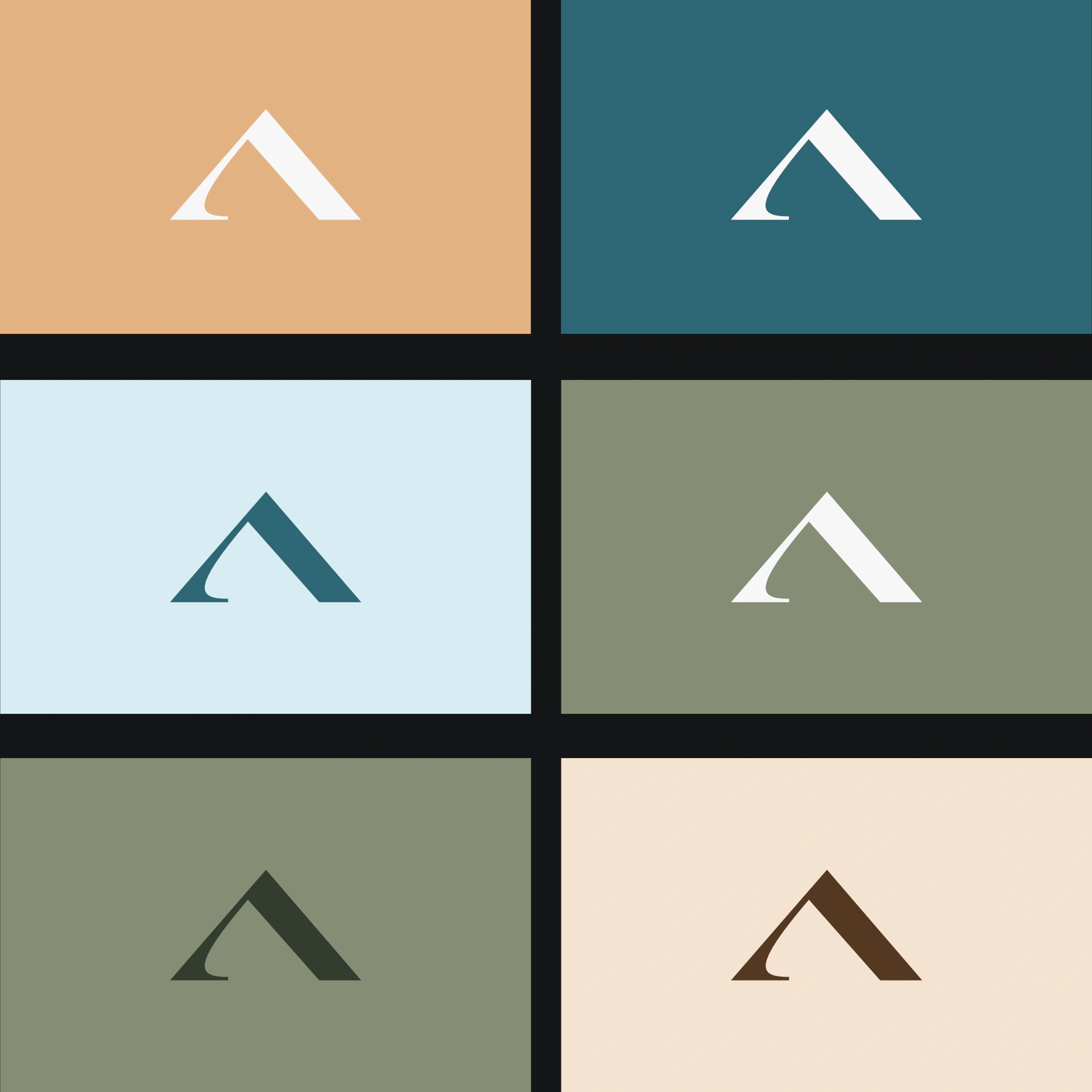 Dreieck-Logo in sechs Farbvarianten als Beispiel fuer flexibles Markendesign und Brand Identity