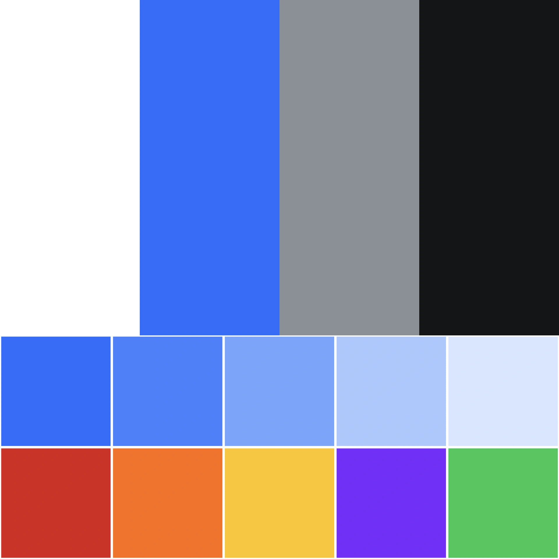 Farbpalette einer Markenidentität mit Blau-, Grau- und Akzenttönen für Corporate Design