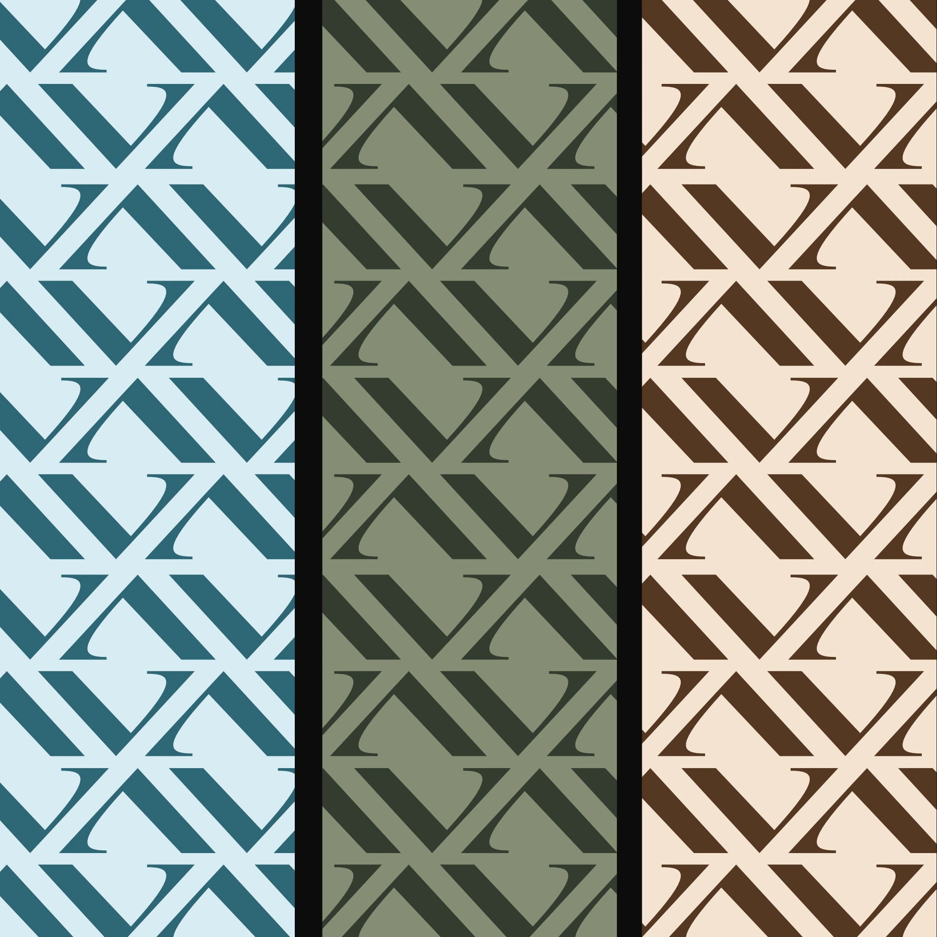 Monogramm-Muster als Markendesign in Blau, Grün und Beige für Corporate Design
