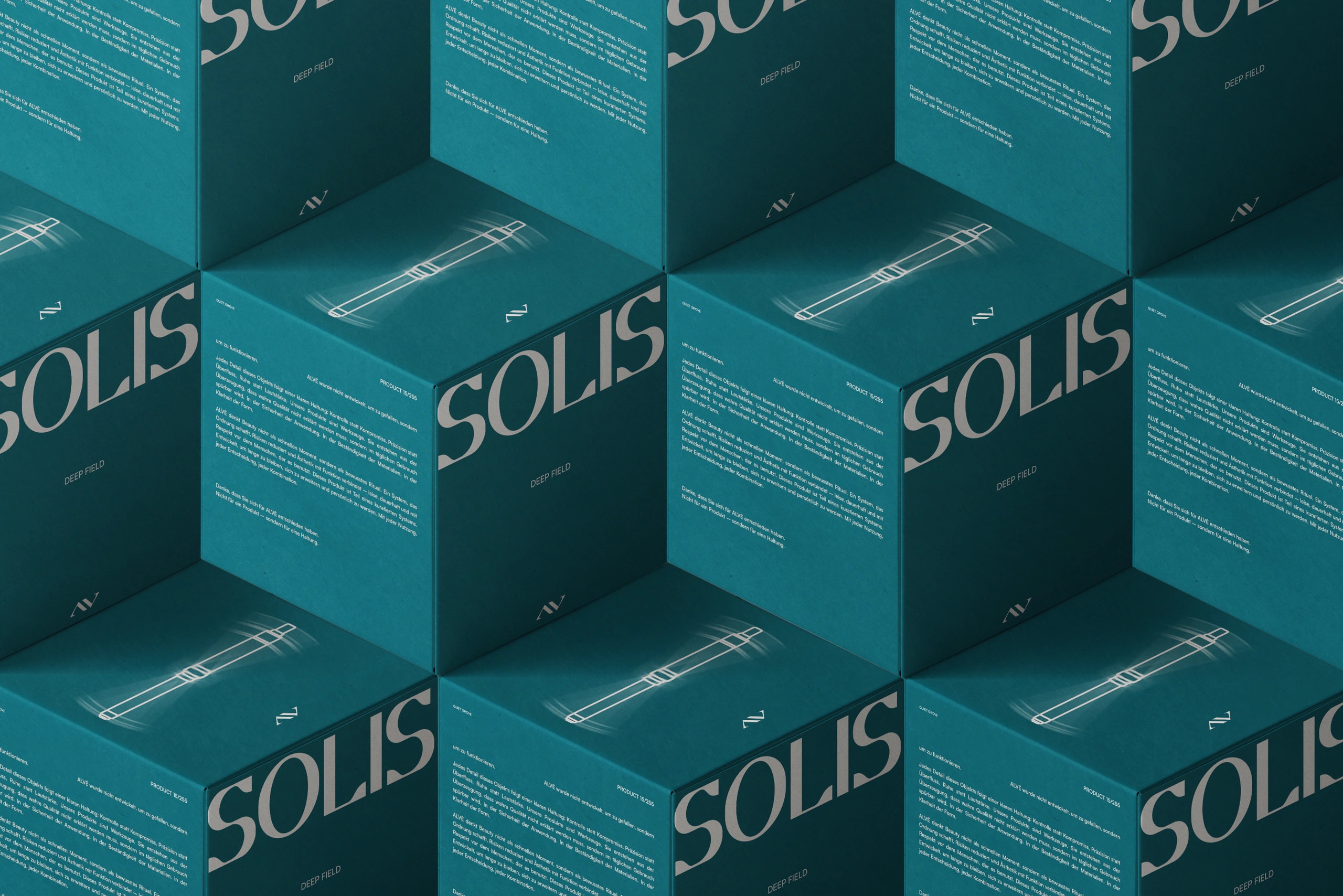 SOLIS Produktverpackungen in Petrol mit Markendesign und Typografie fuer Branding und Packaging Design